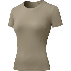 Women's Compression Shirts Short Sleeve Crewneck Athletic Nylon Workout Tops Yoga Gym Quick Dry Tee Shirts in Kuwait