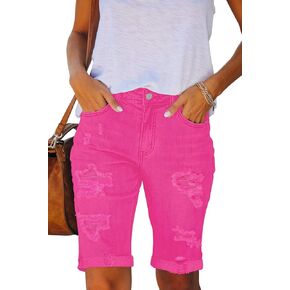 Jean Shorts for Women Stretchy Ripped Bermuda Denim Shorts Trendy