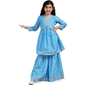 مزيج من القطن الفتاة مطبوعة Kurta و Pant/Sharara | Kurti Pant/Sharara مجموعة | مجموعة عرقية | مجموعة كورتا المطبوعة
