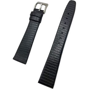 14mm Black Genuine Leather Watchband | Flat, Tail Lizard Grain Replacement Wrist Watchstrap that brings New Life to Any Watch (Womens Standard Length)