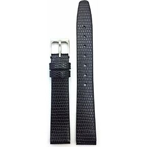 14mm Black Genuine Leather Watchband | Round Lizard Grain, Flat, Replacement Watchstrap that brings New Life to Any Watch (Womens Standard Length)