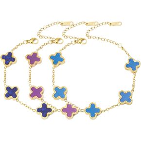 18K Gold Plated Clover Lucky Charm Bracelet for Women - Four Leaf Clover Jewelry Trendy Gift for Her Stainless Steel Fashion Bracelet Gift Set 3PCS