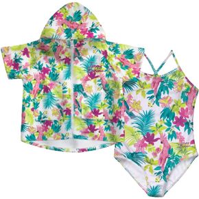 Tommy Bahama Girl's Swimsuit and Cover Up Set - Bathing Suit and Zip-Up Hooded Cover Up Bundle for Kids and Toddlers