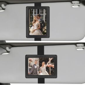 Leather Car Visor Picture Holder Photo Clip Fits 5-Inch Car Picture Frame Displays Your Photographs Sun Visor Car Photo Holder Black Both Horizontally And Vertically, Photo Car Visor Clip for Vehicle