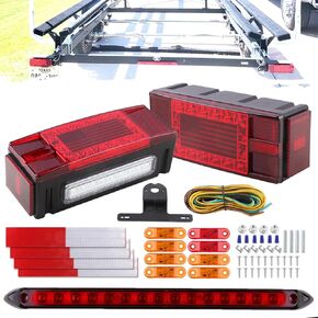 طقم مصباح LED LED غير قابل للغمر 12 فولت ، مستطيل فرامل LED التوقف الفرامل أدى إلى إضاءة أضواء لوحة ترخيص الذيل مع علامات صغيرة/شريط شريط الذيل/25 قدم الأسلاك