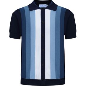OXKNIT Men’s Knitted Vintage Polo, Gradient Stripe Short Sleeve Retro Polo Shirt for Men 60s&70s