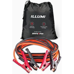illumi chight dick jumper kit - 12 قدمًا ، كابل القفز 6GA للسيارة ، شاحنة - مع مؤشرات LED للاستخدام الليلي ، حماية قطبية عكسية ، الأسلاك النحاسية - التصميم التقليدي من الأمام إلى الأمام