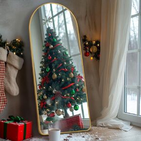 Full Lenth Mirror with Stand, 64"x21" Large Floor Mirror Hanging or Leaning, Arched Full Body Mirror for Bedroom, Living Room, Gold
