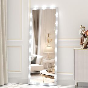 ANYHI Full Length Mirror with Lights, 63" x 24" Hollywood Vanity Mirror with Lights, 22 LED Bulbs, 3 Color Lights, Dimmable, Aluminum Thick Frame, Straight-Waist Design, Silver