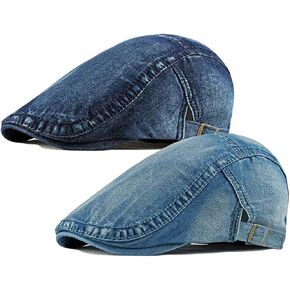 غسلت قبعات Newsboy Men's Denim Jean Gatsby Ivy الأيرلندية (Blue 1549 2Pack)