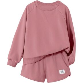 Verdusa Girl's 2 Piece Outfits Long Sleeve Sweatshirt and Shorts Clothing Sets Spring Fall Clothes in Kuwait