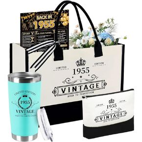 50th Birthday Gifts for Women Her- 4 pcs, Turning 50 Year Old Gifts, Decorations Canvas Beach Tote Bag & Makeup Bag, Unique Happy 50th Birthday gifts for Her Mom Wife Friends