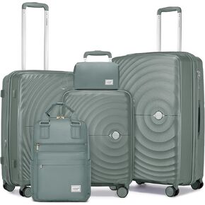 LARVENDER Luggage Sets 5 Piece, PP Hardshell Suitcase Set, Carry on Luggage Set, Large Suitcase with Spinner Wheels, Luggage Set with TSA Lock and Backpack for Men Women(GRAPE PURPLE/20/24/28/BP/TB)