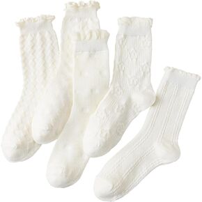 Yawlsow 5 Pairs Ruffle Frilly Socks Women Cute Cotton Coquette Cutecore Ankle Socks Shoujo Kawaii Lettuce Edge Knit Sock for Girls Ladies