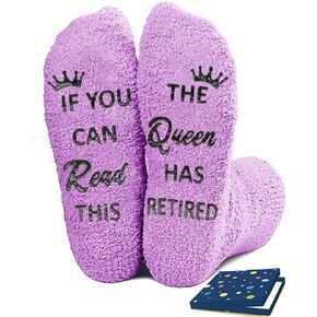 Retirement Socks for Women, Unique Retirement Gift Idea for Woman, Retired Funny Socks Retired Queen Gifts Purple