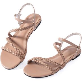 Mtzyoa Women Flat Sandals Nude Dressy Strappy Comfortable Summer Square Open Toe Wedding Casual Leather Ladies Party Trendy Vacation