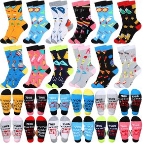 Crowye 12 Pairs Teacher Socks Appreciation Gift for Woman Cotton Crew Socks Novelty Funny Gift for Graduation Teachers' Day