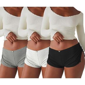 Farodor 3 pack pajamas shorts for Women Side Sleepwear Short Ruched Lounge Botty Shorts PJ القيعان