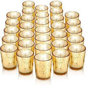 36 PCS حاملي شموع نذري ذهبي ، حامل شمعة الزجاج الزئبق ، حاملي شمعة Tealight بشكل كبير لحضور حفل زفاف مركزية الطاولة المنزل ديكور عيد الحب