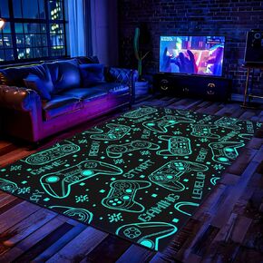سجادة ألعاب 4 × 6 للأولاد - ثلاثية الأبعاد المطبوعة Gamepad Controller موضوع Teen Boy Gamer Room Room ، Doy Room Decor Video Game Rug for Room و Game Room & Dorm (Fluorescent Green)