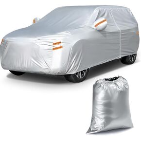 Tsumbay 190T Car Cover Waterproof All Weather, Outdoor Full Exterior Cover with Door Zipper & Storage Bag, Rain Hail Sun Protector Car Cover Fit for Coupe Car 194"-208", Silver