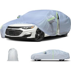 Waterproof Car Cover for Chevrolet Chevy Malibu 2008-2025 All Weather Sunproof UV Rain Dust Windproof Protection Scratch Resistant with Zipper Door for Automobiles Outdoor