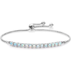 MDFUN Bracelet for Women 18k White Gold Plated Created Round Opal Simple Adjustable Tennis Opal Bracelet