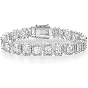 Gemsme Halo Tennis Bracelet for Women ، 1 Row 18K White Gold Princess Cut Cubic Zirconia Iced Out Out Link Bracelet (17)