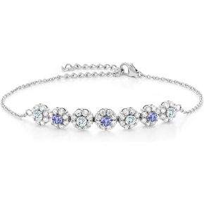Gem Stone King 925 Sterling Silver Sky Blue Aquamarine Blue Tanzanite and White Zirconia Tennis Pracelet للنساء (1.22 CTTW ، Gemstone March Birthstone ، 7 بوصة مع موسع 2 بوصة)