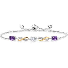 Gem Stone King 925 Silver و 10K Gold Gold Labe Labe Laber Barclet Pracelet for Women Mother's Mom لها مع جمشت البيضاوي والموسانيت (1.43 CTTW)