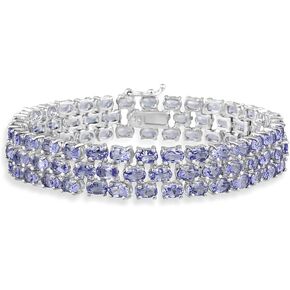 Ice Gems Sterling Silver Tanzanite Three Row Tennis Bracelet