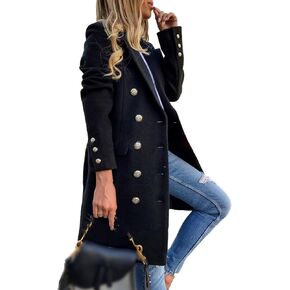 SEMATOMALA Women's Double Breasted Slim Fit Wool Blend Coat Notched Lapel Pea Coat Long Blazer Jacket