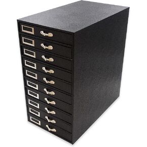 Jewelry Tray Storage Organizer with identification slots with 10 removable drawers.