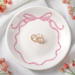 Pink Bow Jewelry Dish Tray Coquette Decorative Ring Dish Ceramic Trinket Tray Key Bowl for Mom Best Friend Sister Bridesmaid Gifts