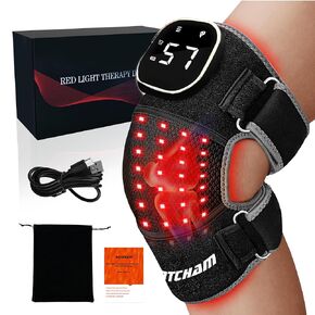 Hotcham Wireless Red Therapy Therapy Brace مع تدليك الاهتزاز - علاج 660 نانومتر و 850 نانومتر بالقرب من الأشعة تحت الحمراء للركبة والمفاصل والكتف ، الجهاز القابل لإعادة الشحن