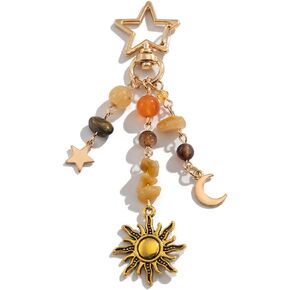 Sun Moon Star Keychain Y2K الجمالية Boho Hippie Keychain Crystal Beads Based Rases for Handbags