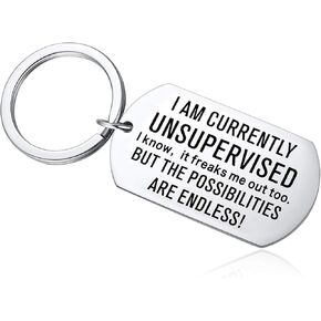 Ralukiia I Am Currently Unsupervised Keychain Novelty Sarcastic Gift for Men Women Funny Humor Birthday Present