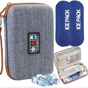 Case Travel Case Pooler Assulin معتمدة من أجل الطب البارد في الطب البارد مع تأثير التبريد الطويل سعة كبيرة ملائمة لمستلزمات السكري مستلزمات مرض الأنسولين اليومية يأتي مع 2 حزمة ثلج