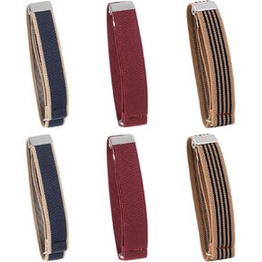 6 Pcs (3 Pairs) Unisex Elastic Adjustable Armbands, Anti-Slip Shirt Sleeve Holders with Non-Slip Closure Clips, Armband Garters for Men, Men's Arm Garters for Shirts, Wine-Red, Blue With Beige Edge