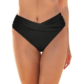 Women's Twist Bikini Bottom Moderate High Cut Swimsuit Bottom Cross V Cut Ruched Ruffles Bathing Suit Bottoms