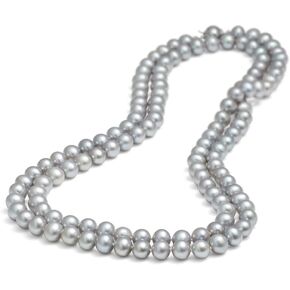 Women's Long Beaded Pearl Necklace - Natural Freshwater 8-9mm Pearls in White, Black, Pink, Grey and Multicolor - 48 Inches