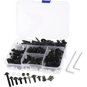 195pcs Universal Motorcycle Fairing Body Bolts Fastener Clips Screws Nuts Black for Kawasaki for Suzuki for Honda for Yamaha for BMW Replace Parts