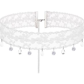 CHIC DIARY White Lace Choker Necklace Voile Collar Necklace Bride Wedding Collarbone Necklace with Pearl for Party