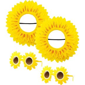 Dingion 2 Sets Funny Sunflower Costume Headgear Sunflower Glasses Performance Props for Halloween Festival Yellow
