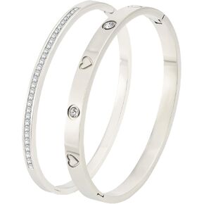 Gold Bangle Bracelets for Women - 2PCS 18 K Gold Plated Stainless Steel Love Bangle Friendship Stack Bracelet Bangle for Her.