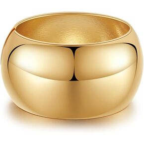 Extra Wide Chunky Bangle Bracelets for Women Dainty Minimalist Classic 14K Yellow Gold Plated Cuff Wrist Open Bangles Statement Unique Exaggerate High Polished Fashion Trendy Jewelry Gift