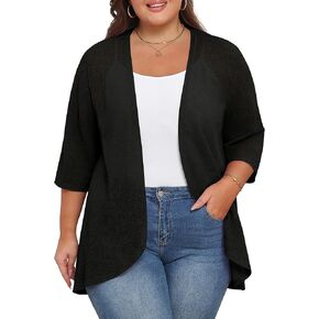 TIANZHU Women's Summer Plus Size Cardigan 3/4 Sleeve Blazer Knit Lightweight Cover Up XL-4XL