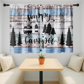 Emvency Camper RV Kitchen Curtains Farmhouse Wooden Camping Travel Window Short Tier Curtains Over Sink, Vintage Farmhouse Decor Rod Pocket Window Drapes Set of 2 (26x36 Inch)