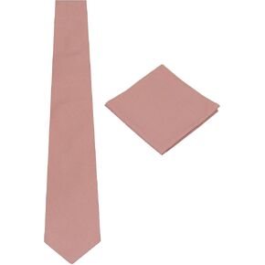Gollate Mens Solid Linen Tie Set : Slim Necktie with Matching Pocket Square (Coral)