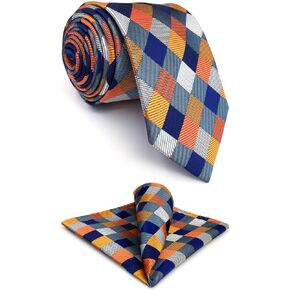 S&W SHLAX&WING Mens Tie Set Necktie Hanky Checkered Multicolored for Prom Party